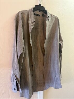 Murano Men's Light Gray Striped Button-Up Shirt